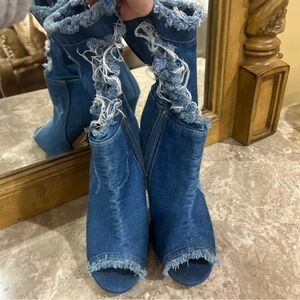 Source Unknown Blue Denim Ankle Boots